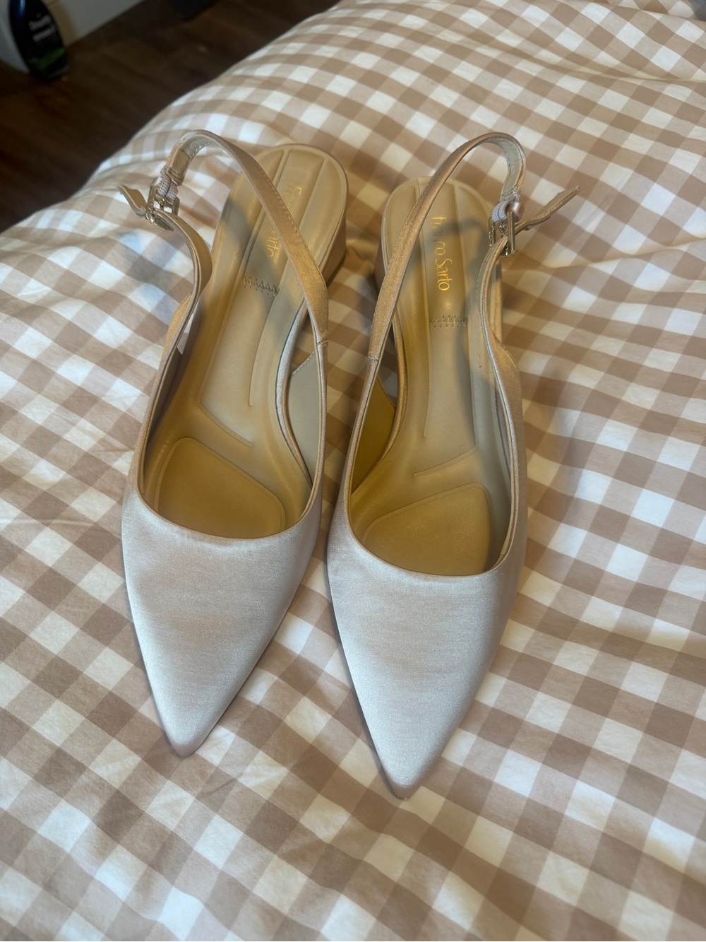 Franco Sarto Satin Pointed Slingback Heels in Light Champagne